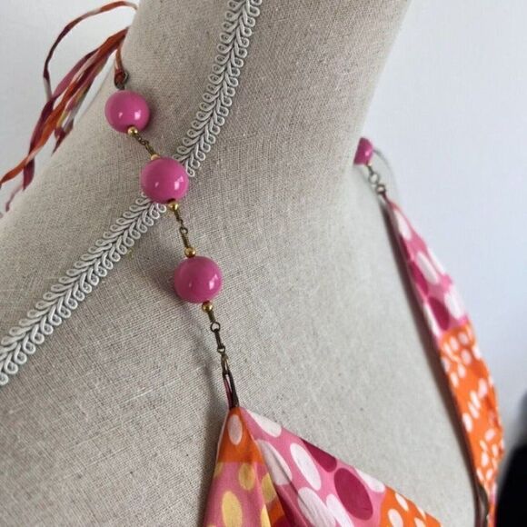 Milly Of New York  VTG Y2K Womens Silk Beaded Halter Top Blouse Orange Polkadot - Picture 3 of 8